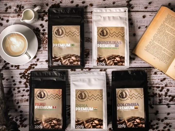 Degustační sada - pět druhů zrnkové kávy - 100% Arabica